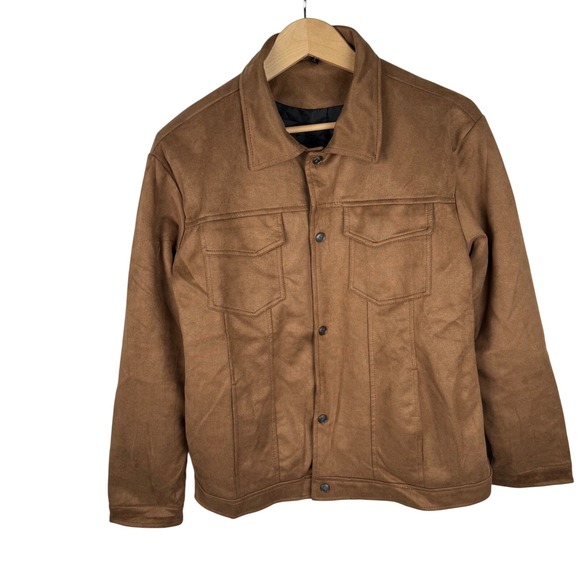 Mens Faux Suede Jacket Men's XL Brown Snap Up Western Style Casual Coat - Picture 1 of 6